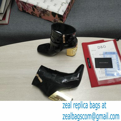 Dolce  &  Gabbana Heel 10.5cm Leather Ankle Boots Patent Black with DG Karol Heel and Buckle 2021